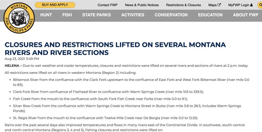 River Restrictions Lifted